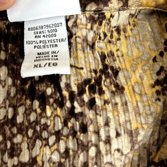 Jaclyn Smith Top Blouse Button Up Shirt Women Size XL Collared Brown Pleated - Picture 3 of 8